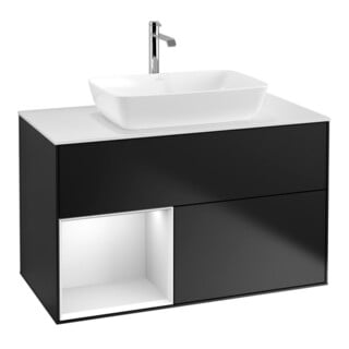 V&B Meuble sous lavabo Finion 100, blanc mat, tiroir blanc mat laqué, bleu mat laqué