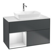V&B Meuble sous lavabo Finion 100, blanc mat, tiroir blanc mat laqué, façade bleu mat laqué