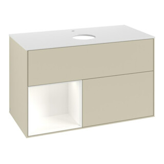 V&B Meuble sous lavabo Finion 100, blanc mat, tiroir blanc mat laqué, gris mat laqué