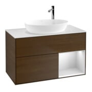 V&B Meuble sous lavabo Finion 100, blanc mat, tiroir blanc mat laqué, noyer veinée