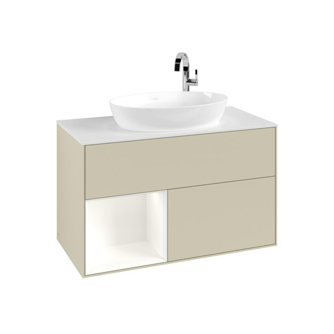 V&B Meuble sous-lavabo Finion 100, blanc mat, tiroir blanc mat laqué, poignée gris mat laqué