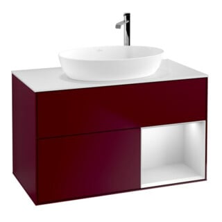 V&B Meuble sous lavabo Finion 100, blanc mat, tiroir blanc mat laqué, poignée m