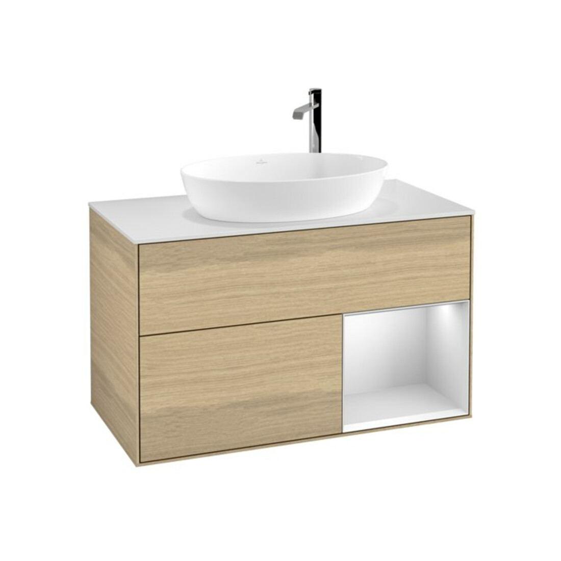 V&B Meuble sous lavabo Finion 100, blanc mat, tiroir blanc mat laqué, poignée ven