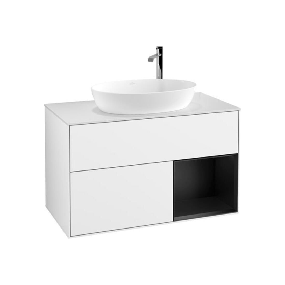 V&B Meuble sous-lavabo Finion 100, blanc mat, tiroir bleu mat laqué, blanc brillant laqué