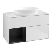 V&B Meuble sous lavabo Finion 100, blanc mat, tiroir bleu mat laqué, blanc mat laqué