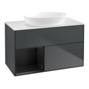 V&B Meuble sous-lavabo Finion 100, blanc mat, tiroir bleu mat laqué, méd. bleu mat laqué