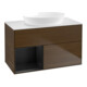 V&B Meuble sous lavabo Finion 100, blanc mat, tiroir bleu mat laqué, noyer veinée-1