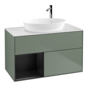 V&B Meuble sous lavabo Finion 100, blanc mat, tiroir bleu mat laqué, poignée laquée-1