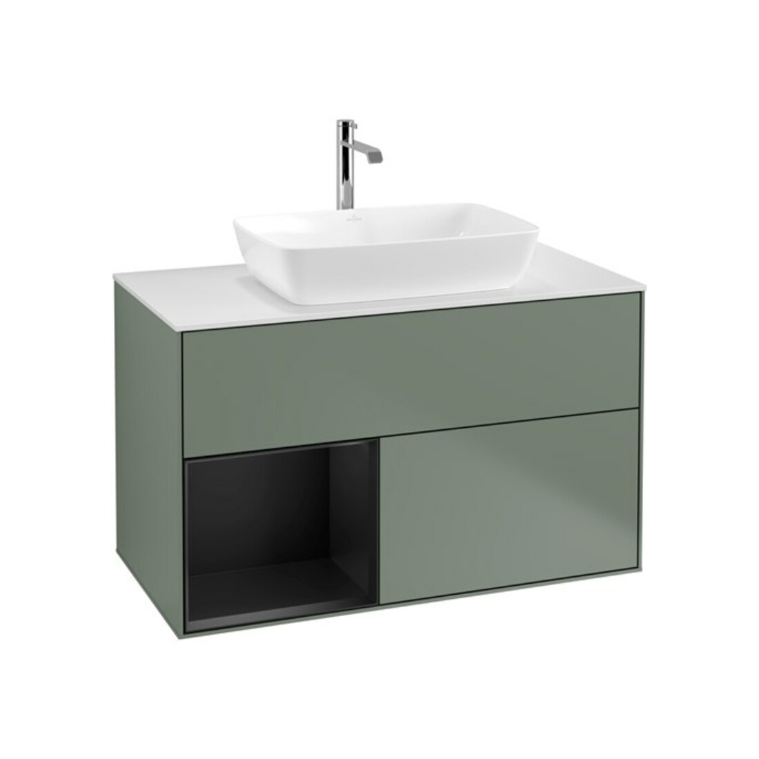 V&B Meuble sous lavabo Finion 100, blanc mat, tiroir bleu mat laqué, poignée mat laqué