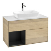 V&B Meuble sous lavabo Finion 100, blanc mat, tiroir bleu mat, poignée alu-1