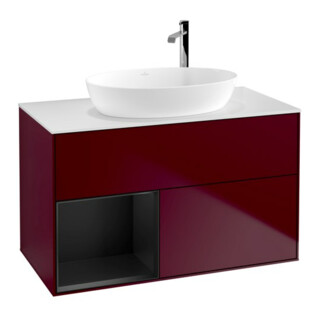 V&B Meuble sous lavabo Finion 100, blanc mat, tiroir bleu mat, poignée m