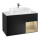 V&B Meuble sous lavabo Finion 100, blanc mat, tiroir droit, poignée en laiton bleu mat-1