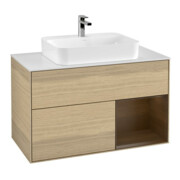 V&B Meuble sous lavabo Finion 100, blanc mat, tiroir droite, façade bois ven.