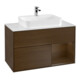 V&B Meuble sous lavabo Finion 100, blanc mat, tiroir droite, noyer veneer-1