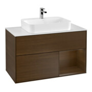 V&B Meuble sous lavabo Finion 100, blanc mat, tiroir droite, noyer veneer