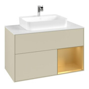 V&B Meuble sous lavabo Finion 100, blanc mat, tiroir droite, poignée gris mat Lac