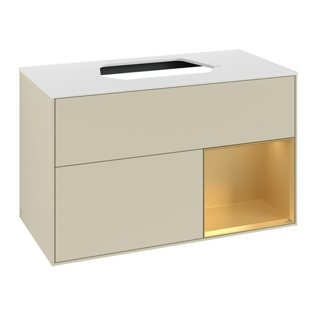 V&B Meuble sous lavabo Finion 100, blanc mat, tiroir droite, poignée gris mat Lac