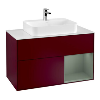 V&B Meuble sous lavabo Finion 100, blanc mat, tiroir droite, poignée laquée, pieds métalliques