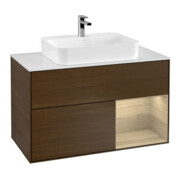 V&B Meuble sous lavabo Finion 100, blanc mat, tiroir droite, venis walnut