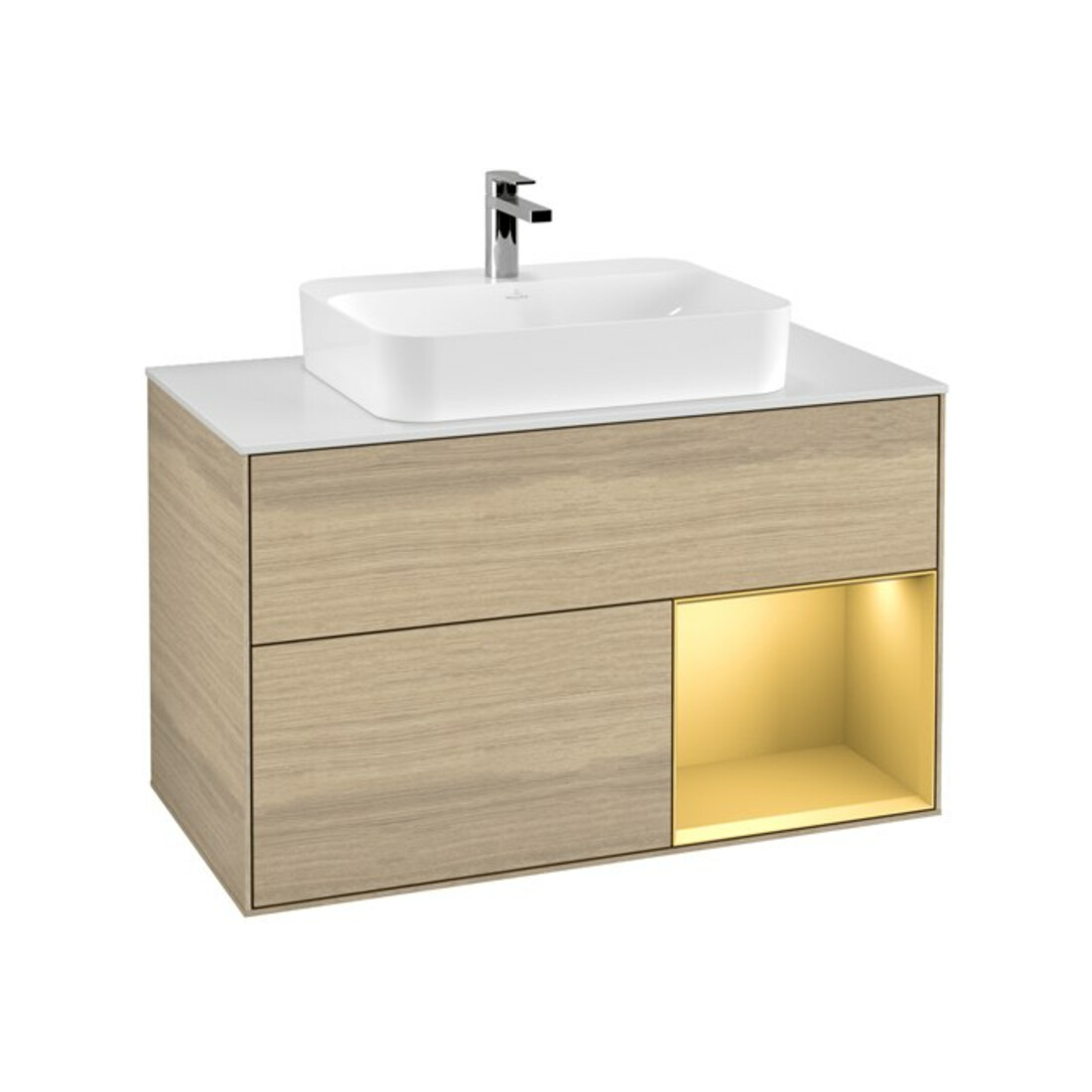 V&B Meuble sous-lavabo Finion 100, blanc mat, tiroir droite, ventilation ouverte