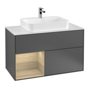 V&B Meuble sous lavabo Finion 100, blanc mat, tiroir gauche, anthracite mat