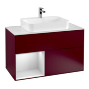 V&B Meuble sous lavabo Finion 100, blanc mat, tiroir gauche blanc mat Lac, poignée mate Peo
