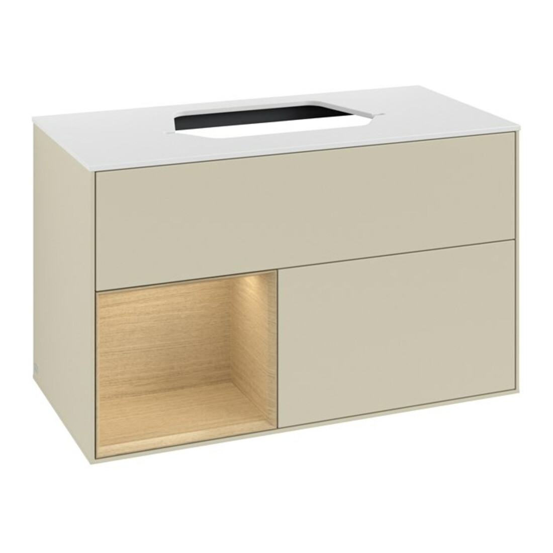 V&B Meuble sous lavabo Finion 100, blanc mat, tiroir gauche, poignée aluminium mat laqué