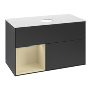 V&B Meuble sous-lavabo Finion 100, blanc mat, tiroir gris mat laqué, bleu mat laqué