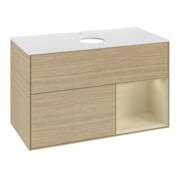 V&B Meuble sous lavabo Finion 100, blanc mat, tiroir gris mat laqué, poignée ven-3