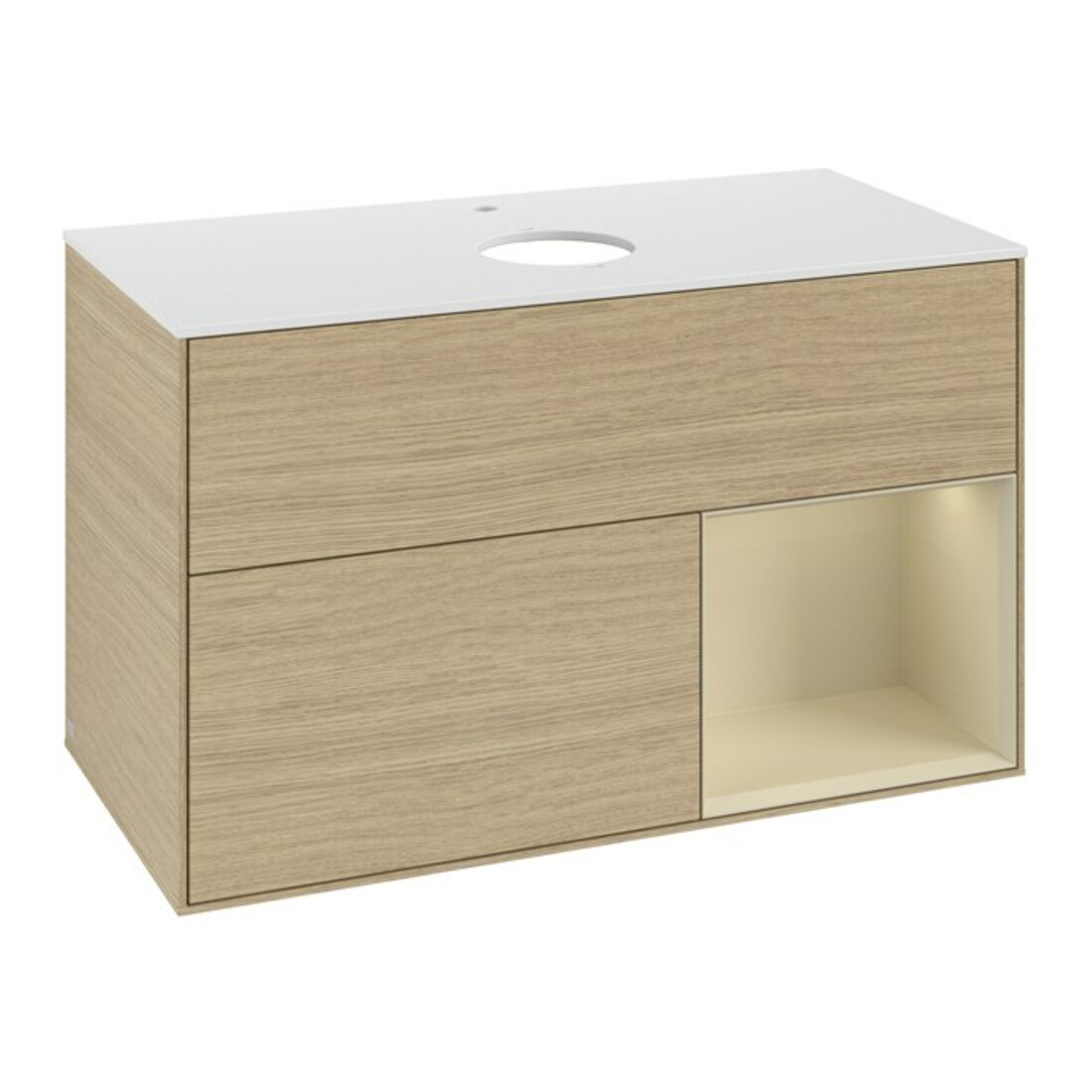 V&B Meuble sous lavabo Finion 100, blanc mat, tiroir gris mat laqué, poignée ven
