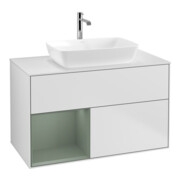 V&B Meuble sous lavabo Finion 100, blanc mat, tiroir huilé avec laque blanche