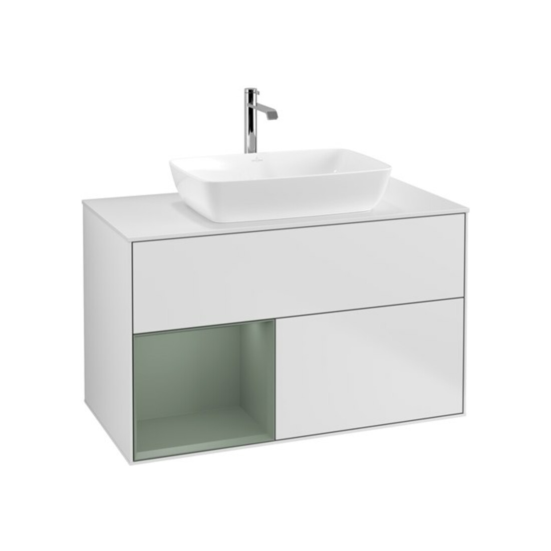 V&B Meuble sous lavabo Finion 100, blanc mat, tiroir huilé avec laque blanche