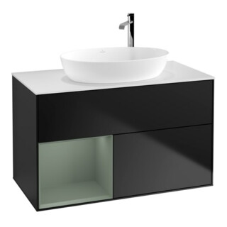 V&B Meuble sous lavabo Finion 100, blanc mat, tiroir huilé mat, bleu mat