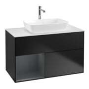 V&B Meuble sous-lavabo Finion 100, blanc mat, tiroir médian mat, façade bleue mat