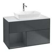 V&B Meuble sous-lavabo Finion 100, blanc mat, tiroir médian mat laqué, médian bleu mat laqué