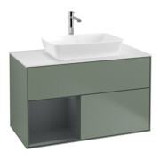 V&B Meuble sous lavabo Finion 100, blanc mat, tiroir moyen laqué, poignée laquée-1