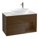 V&B Meuble sous-lavabo Finion 100, blanc mat, tiroir noyer veiné, noyer veiné-1