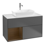 V&B Meuble sous lavabo Finion 100, blanc mat, tiroir noyer verni, anthracite mat