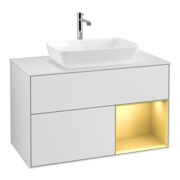 V&B Meuble sous lavabo Finion 100, blanc mat, tiroir or mat laqué, blanc mat laqué