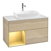 V&B Meuble sous-lavabo Finion 100, blanc mat, tiroir or mat, poignée ven-1