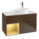 V&B Meuble sous lavabo Finion 100, blanc mat, tiroir or mat, veinage noyer-1
