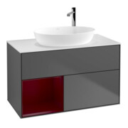 V&B Meuble sous lavabo Finion 100, blanc mat, tiroir Peo mat laqué, anthracite m