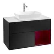 V&B Meuble sous lavabo Finion 100, blanc mat, tiroir Peo mat laqué, bleu mat laqué