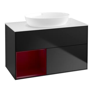 V&B Meuble sous lavabo Finion 100, blanc mat, tiroir Peo mat laqué, bleu mat laqué