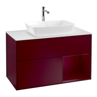 V&B Meuble sous-lavabo Finion 100, blanc mat, tiroir Peo mat laqué, Peo mat
