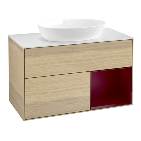 V&B Meuble sous lavabo Finion 100, blanc mat, tiroir Peo mat laqué, poignée ven