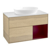 V&B Meuble sous lavabo Finion 100, blanc mat, tiroir Peo mat laqué, poignée ven