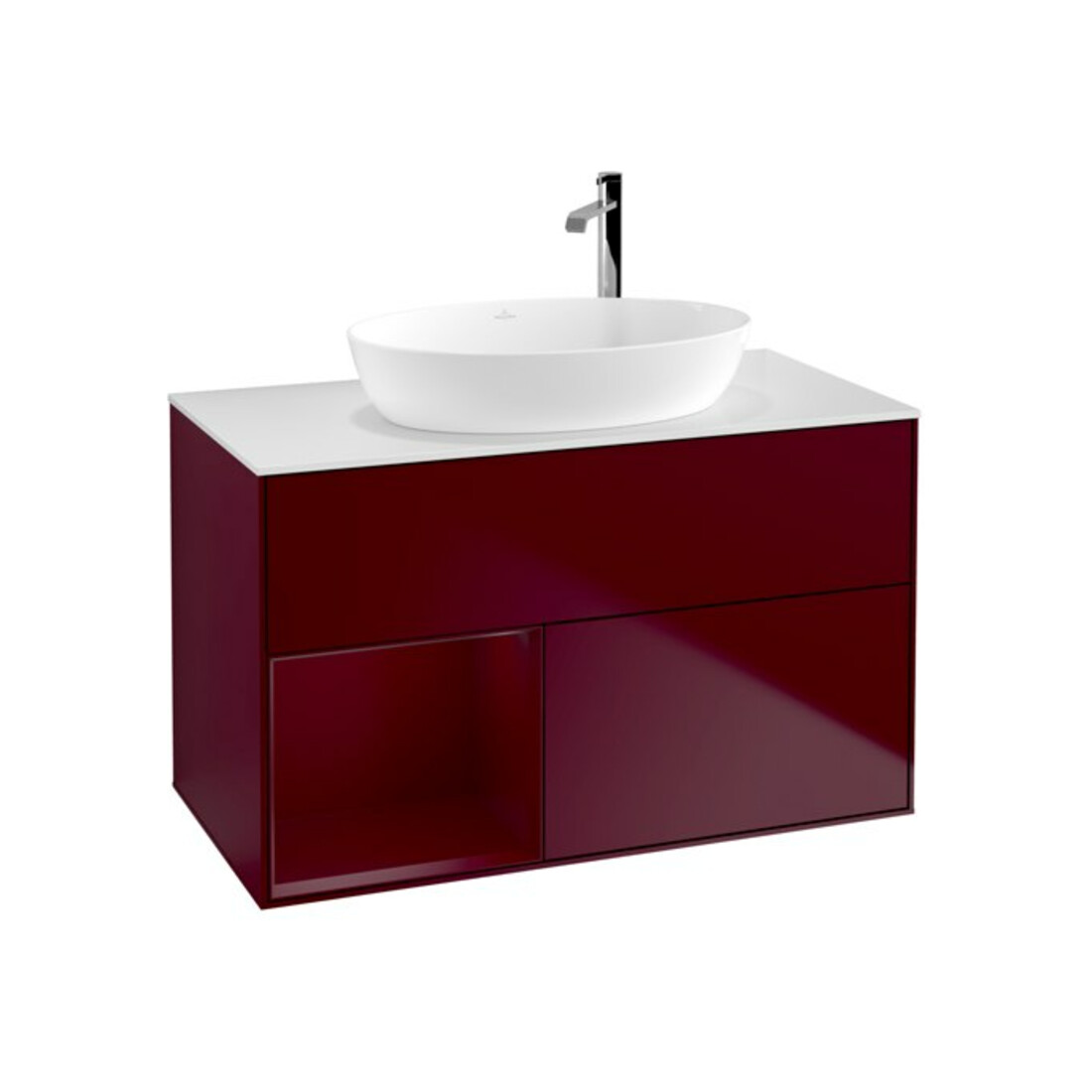 V&B Meuble sous lavabo Finion 100, blanc mat, tiroirs avec laque, tiroirs avec poignée