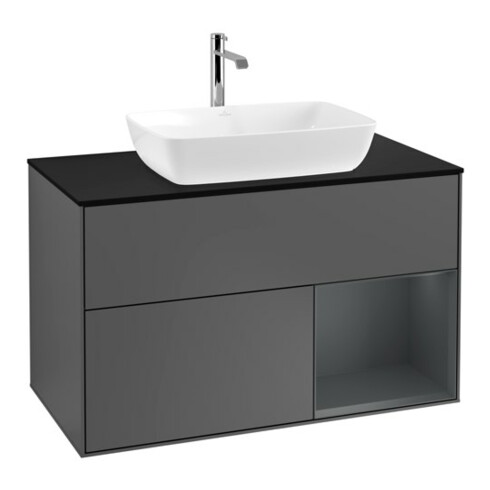 V&B Meuble sous lavabo Finion 100, bleu, 1 porte, laqué, anthracite mat