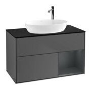 V&B Meuble sous lavabo Finion 100, bleu clair, 1 porte, laqué, anthracite mat-1